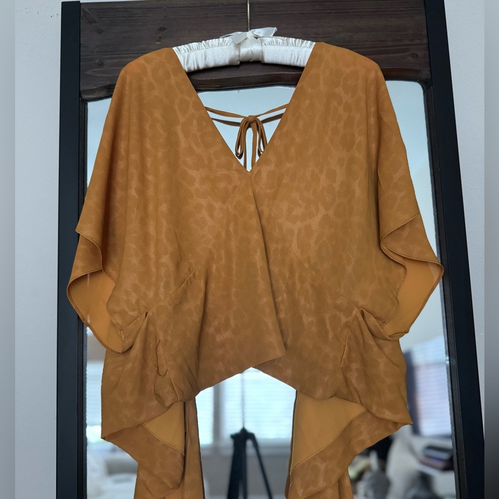 Anthropologie Mustard Tie-Back Blouse